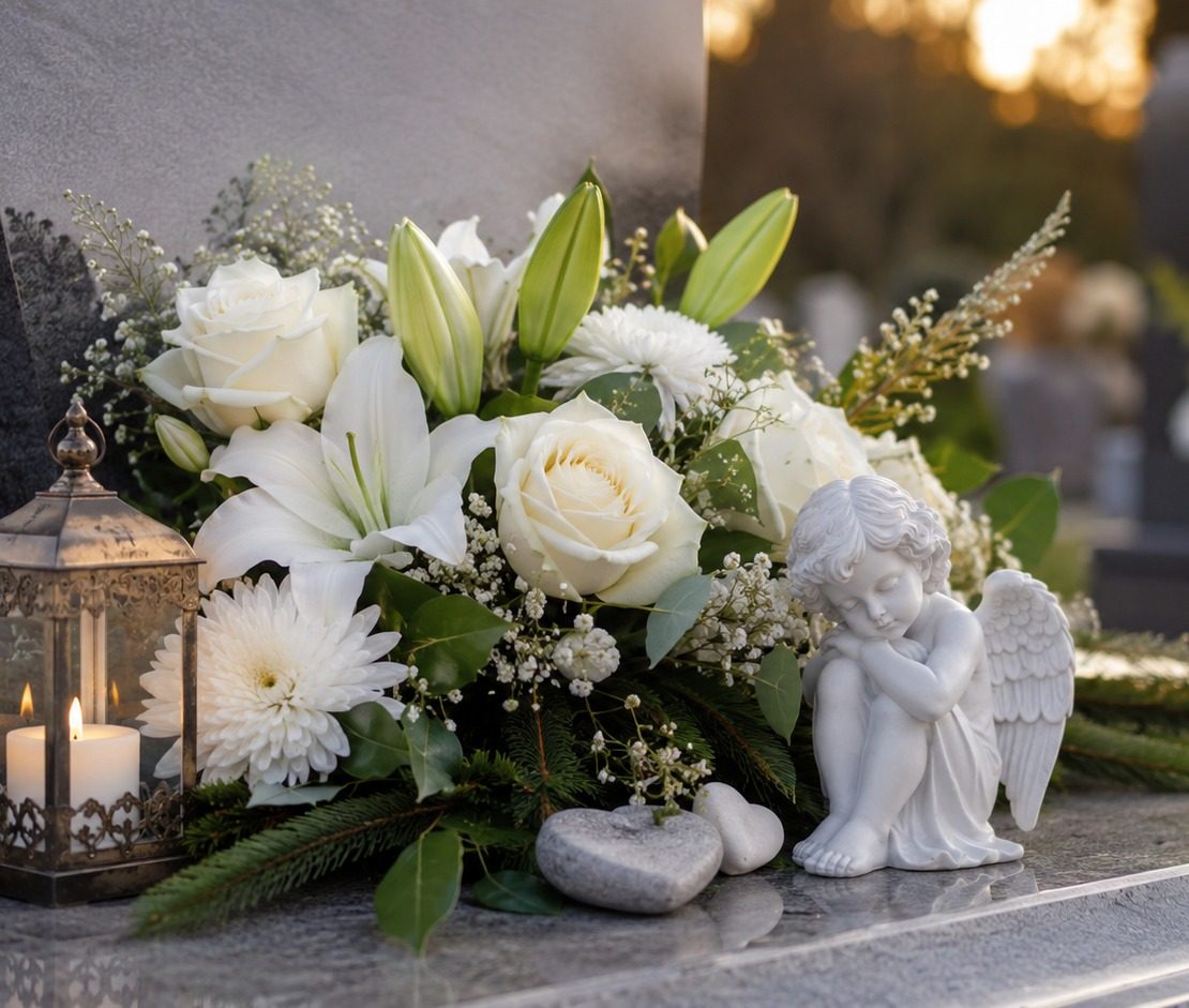 Fleurs blanches et bougies